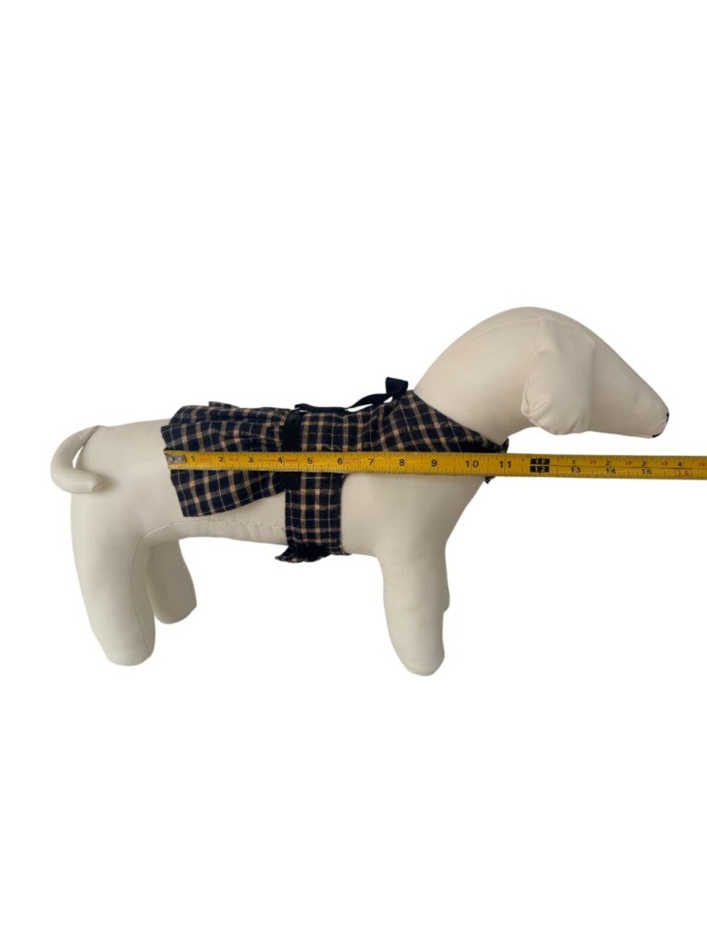 Handmade Small Dog Adjustable Dress Outfit w Harness Plaid Beige & Black - Picture 5 of 5